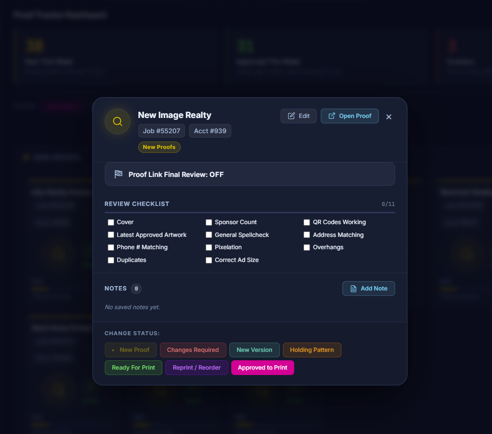 Proof Tracker order workflow preview