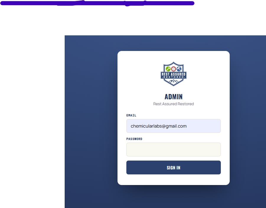 Rest Assured Restored admin panel login screen